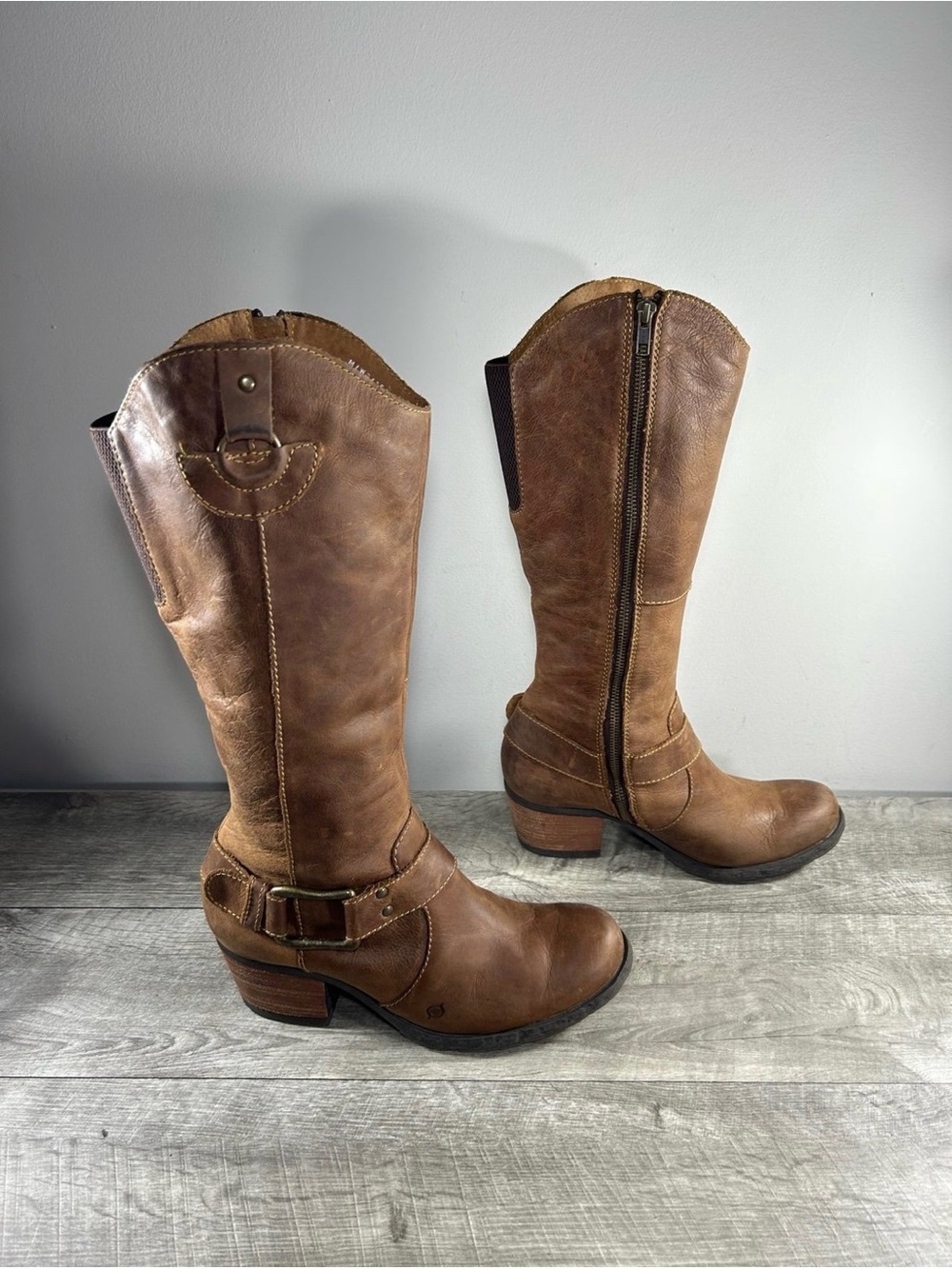 Womens Born Loreza Brown Western Leather Riding Harness Buckle Boots Size 10